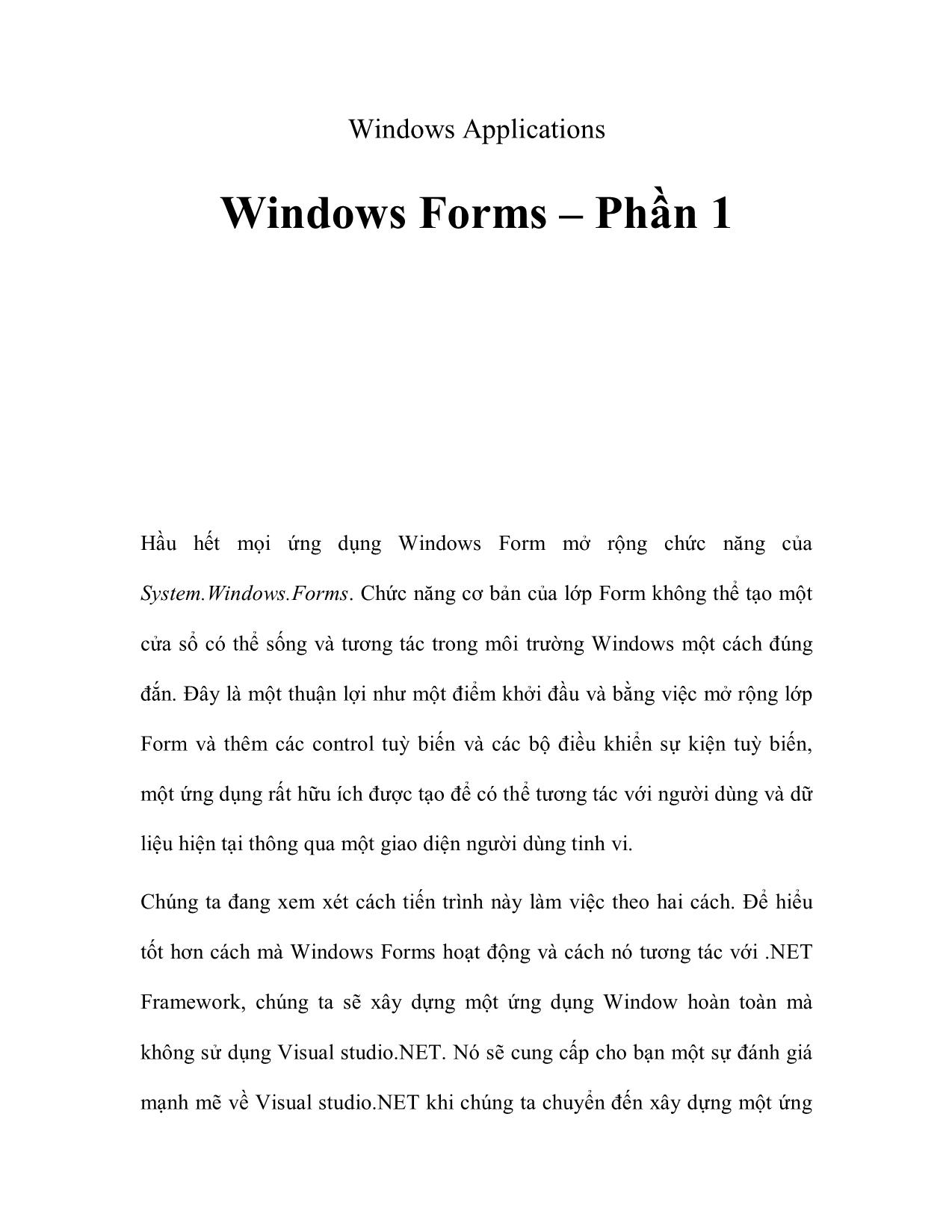 Windows Forms – Phần 1 trang 1