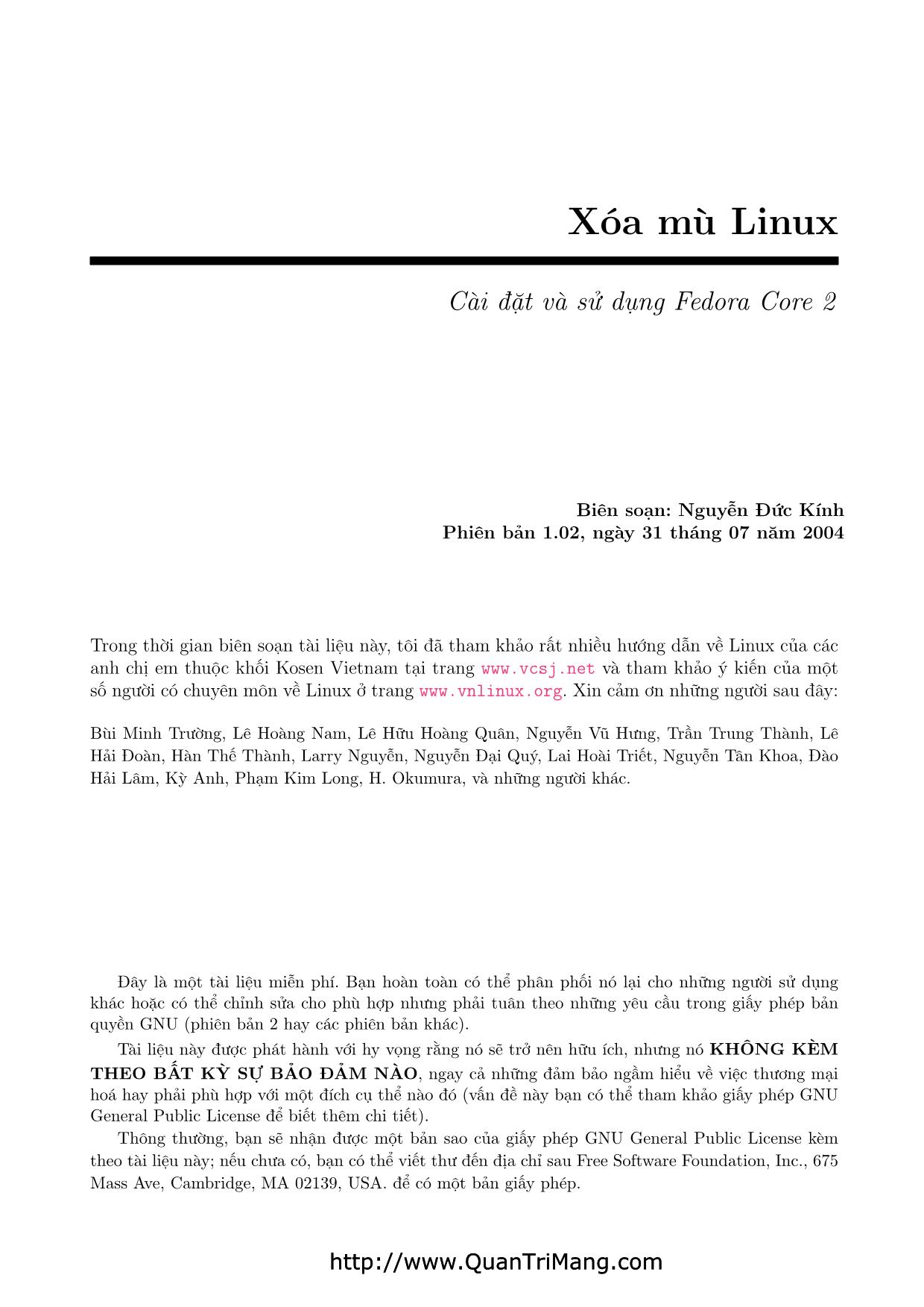 Xóa mù Linux - Cài đặt và sử dụng Fedora Core 2 trang 2