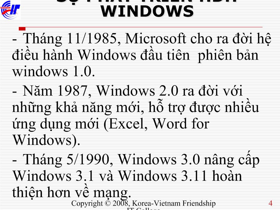Bài giảng Hệ điều hành - Chương 2: Hệ điều hành Windows trang 4