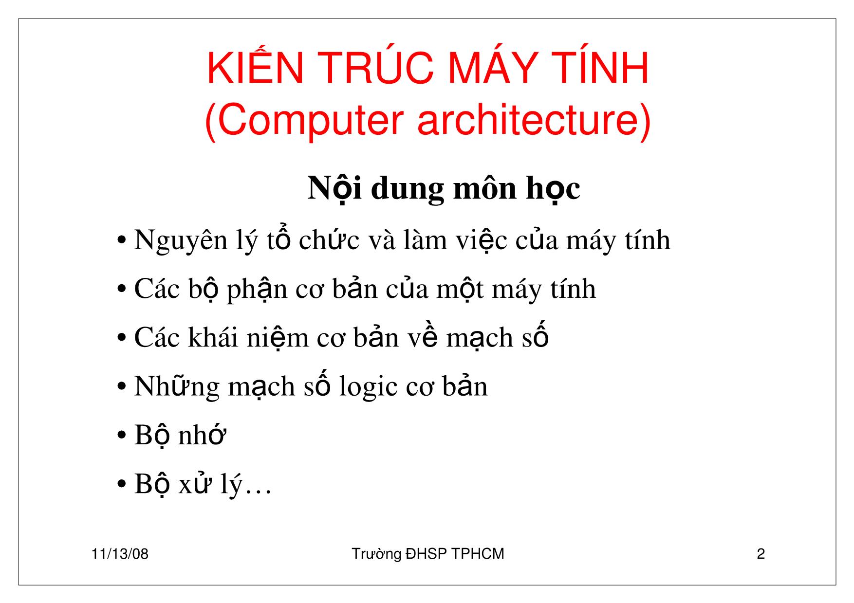 Bài giảng Kiến trúc máy tính - Trần Sơn Hải trang 2