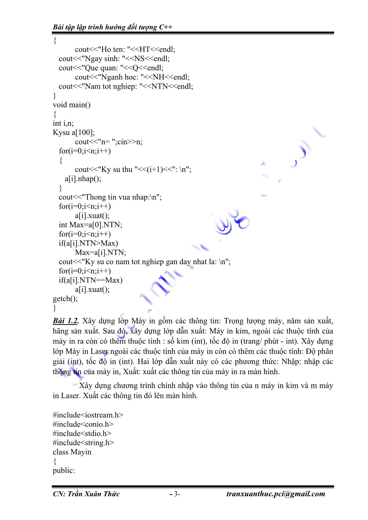 Bài tập Lập trình hướng đối tượng C++ cơ bản trang 3