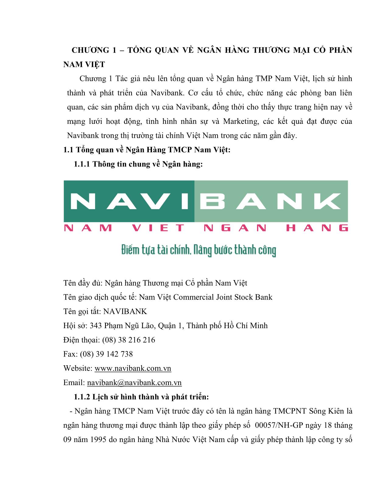 Báo cáo Thực tập tại ngân hàng thương mại cổ phần Nam Việt trang 1