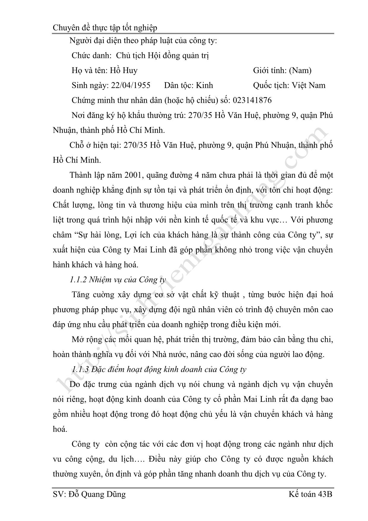 Chuyên đề Hoàn thiện hạch toán doanh thu, xác định kết quả kinh doanh tại công ty cổ phần Mai Linh - Hà Nội trang 3