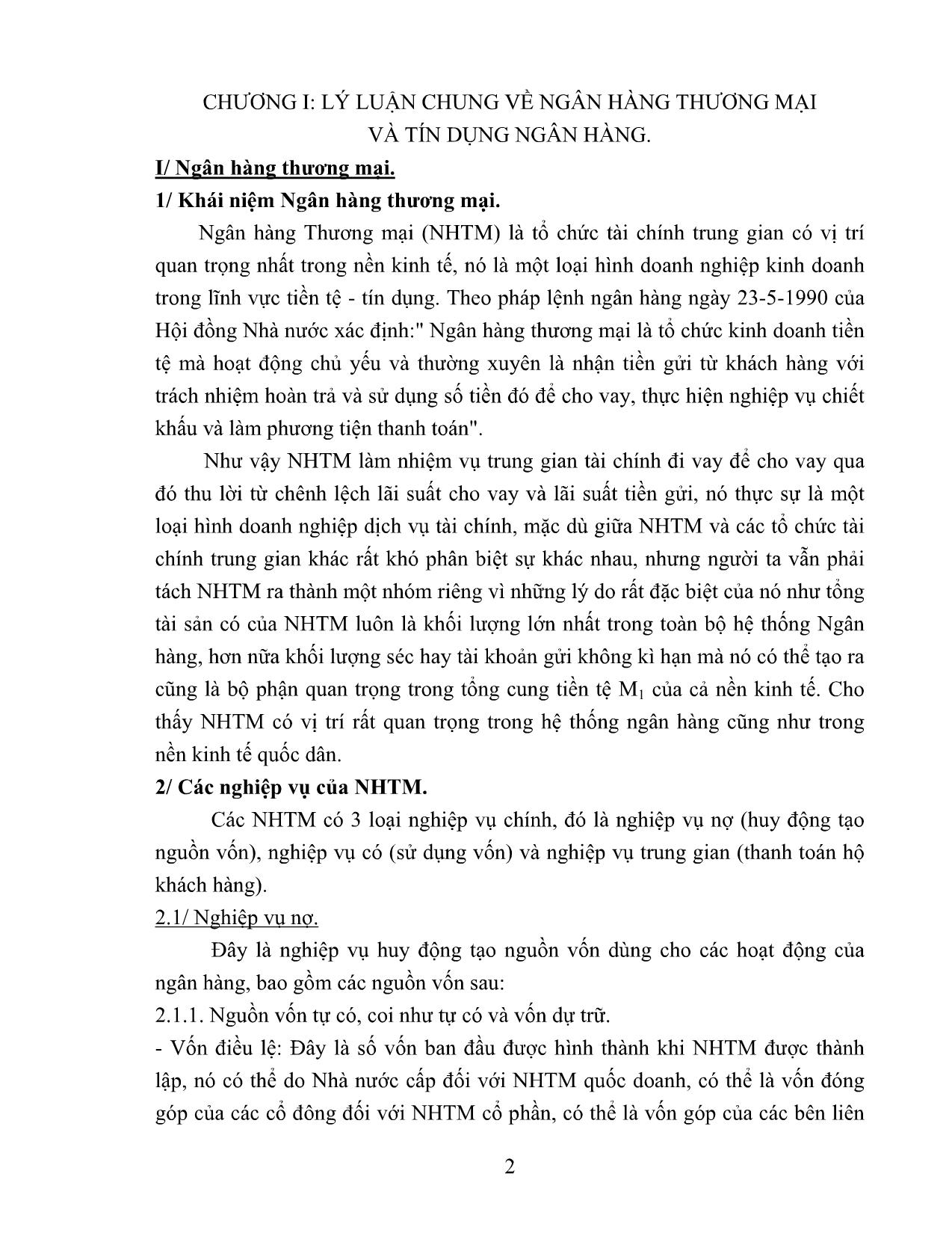 Chuyên đề Hoạt động tín dụng của hệ thống ngân hàng thương mại Việt Nam trong giai đoạn hiện nay trang 2