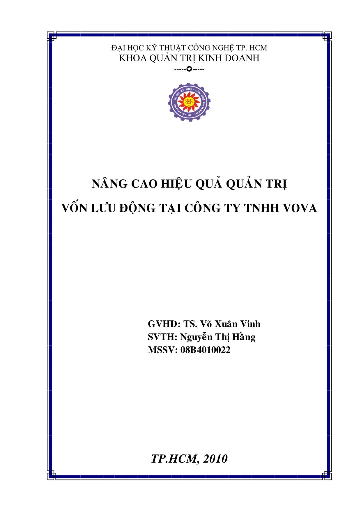 Chuyên đề Nâng cao hiệu quả quản trị vốn lưu động tại công ty TNHH VOVA trang 2