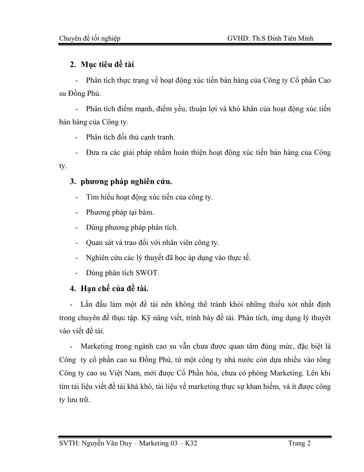 Chuyên đề Thực trạng về hoạt động xúc tiến bán hàng của công ty cổ phần cao su Đồng Phú trang 3