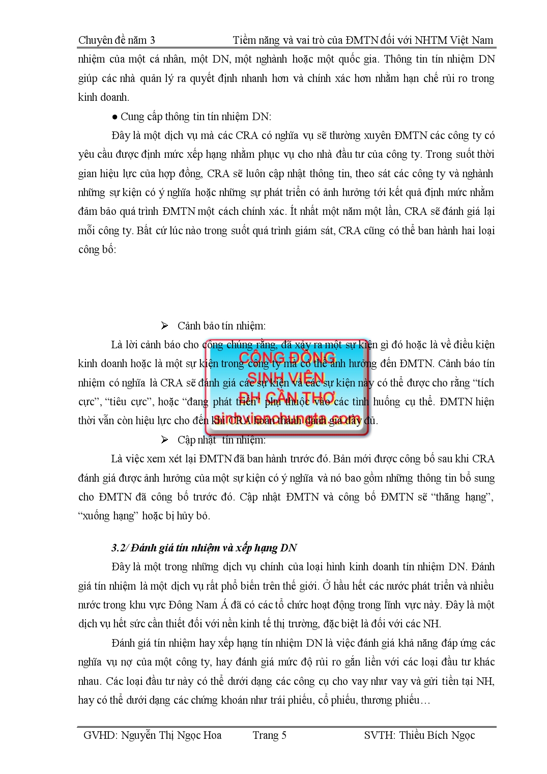 Chuyên đề Tiềm năng và vai trò của định mức tín nhiệm đối với hoạt động của hệ thống NHTM Việt Nam trang 5