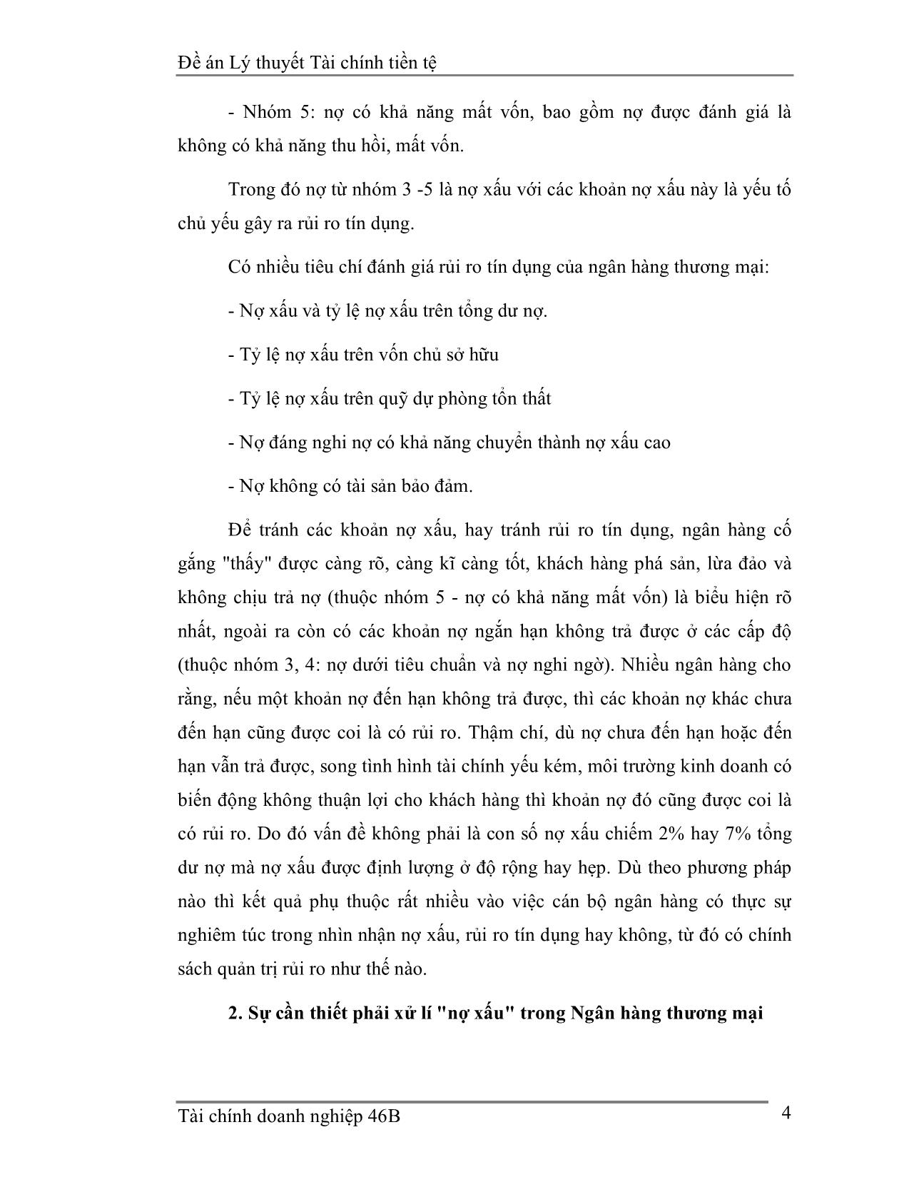 Đề án Xử lý nợ xấu trong hệ thống ngân hàng thương mại Việt Nam trang 5