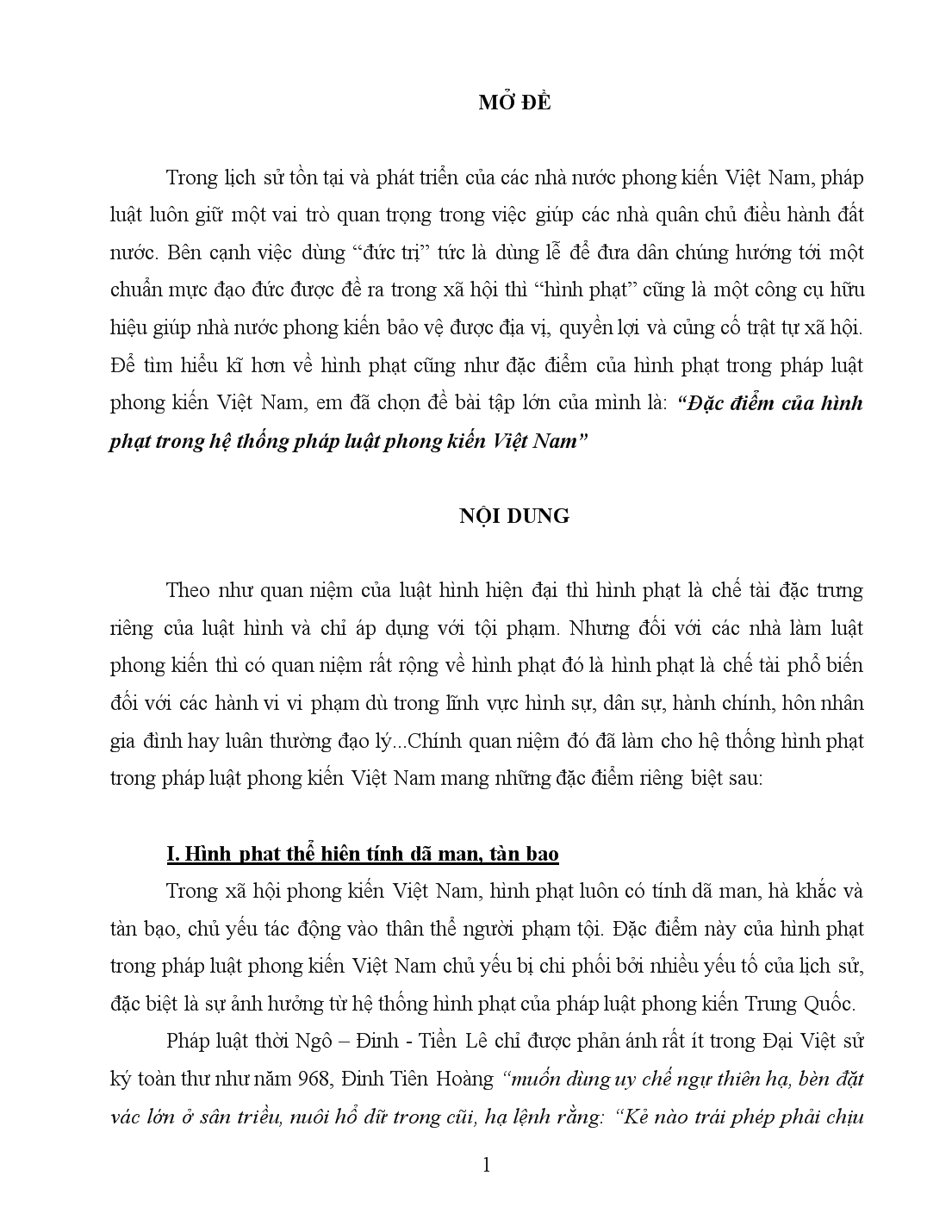 Đề tài Đặc điểm của hình phạt trong hệ thống pháp luật phong kiến Việt Nam trang 1