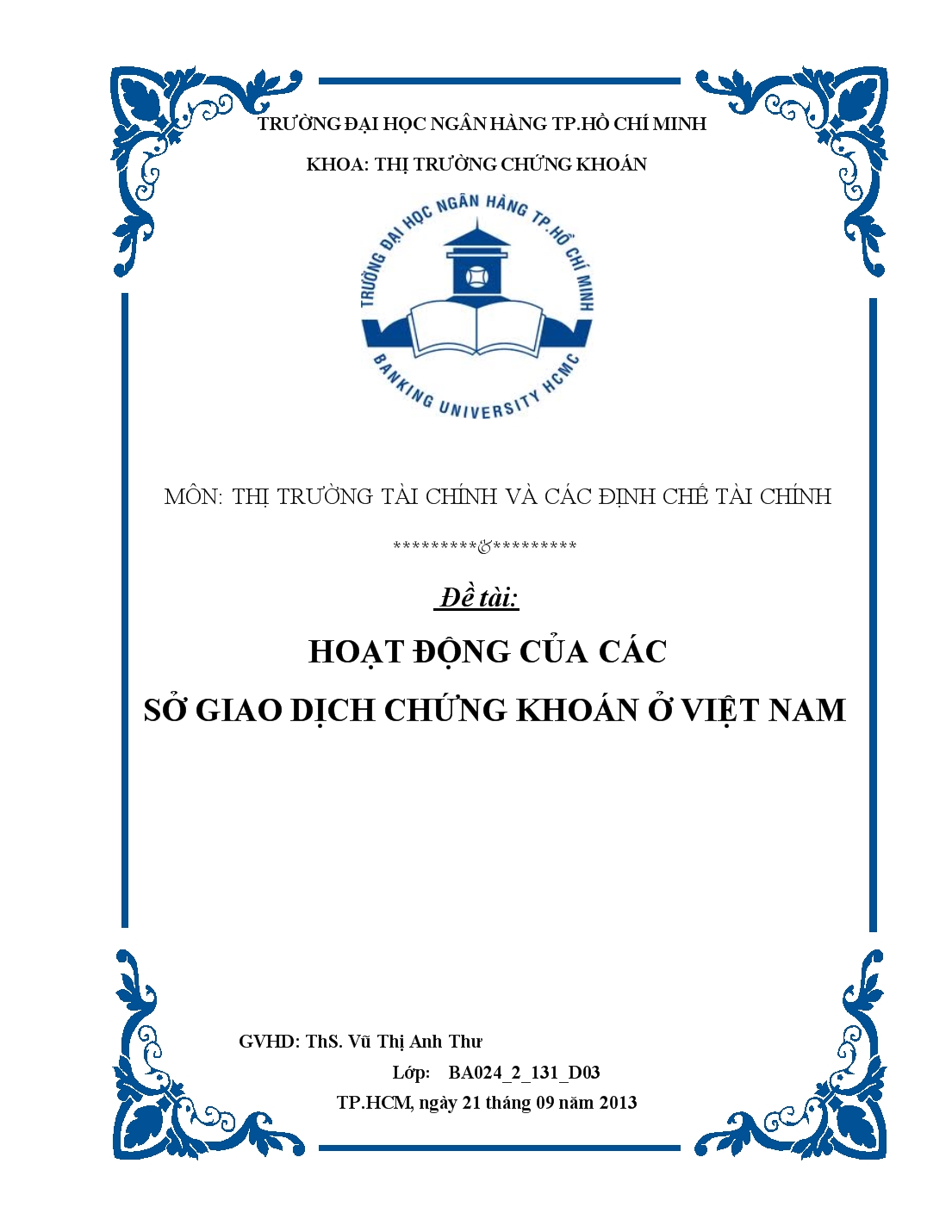 Đề tài Hoạt động của các sở giao dịch chứng khoán ở Việt Nam trang 1