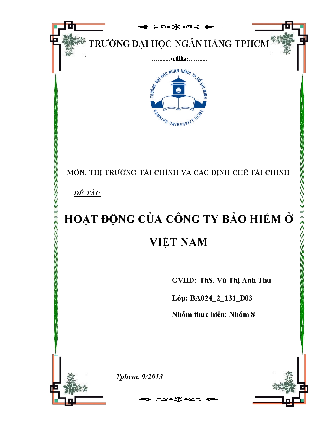 Đề tài Hoạt động của công ty bảo hiểm ở Việt Nam trang 1