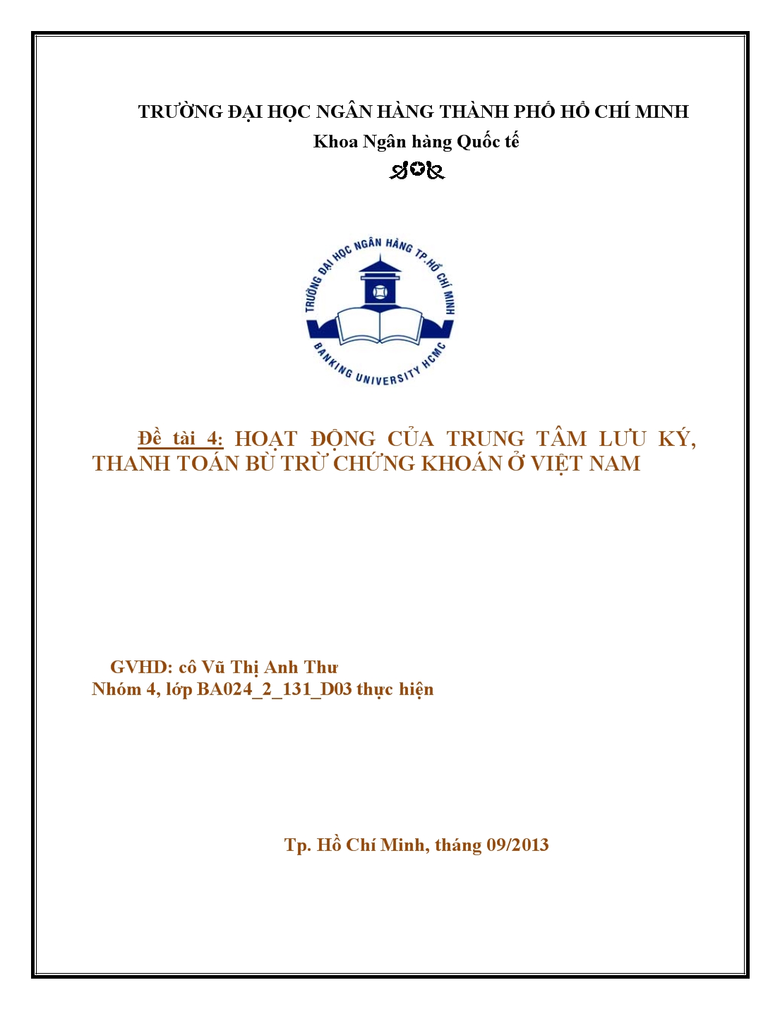 Đề tài Hoạt động của trung tâm lưu ký, thanh toán bù trừ chứng khoán ở Việt Nam trang 1