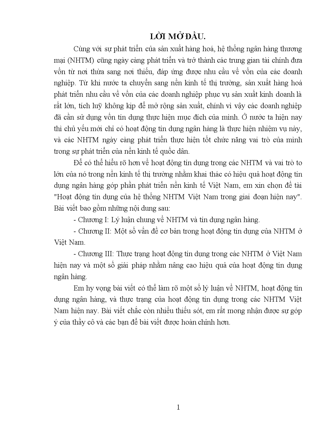 Đề tài Hoạt động tín dụng của hệ thống NHTM Việt Nam trong giai đoạn hiện nay trang 1