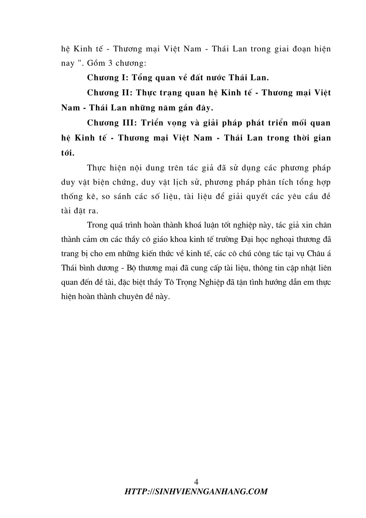 Đề tài Quan hệ kinh tế thương mại Việt Nam - Thái Lan trong giai đoạn hiện nay trang 4