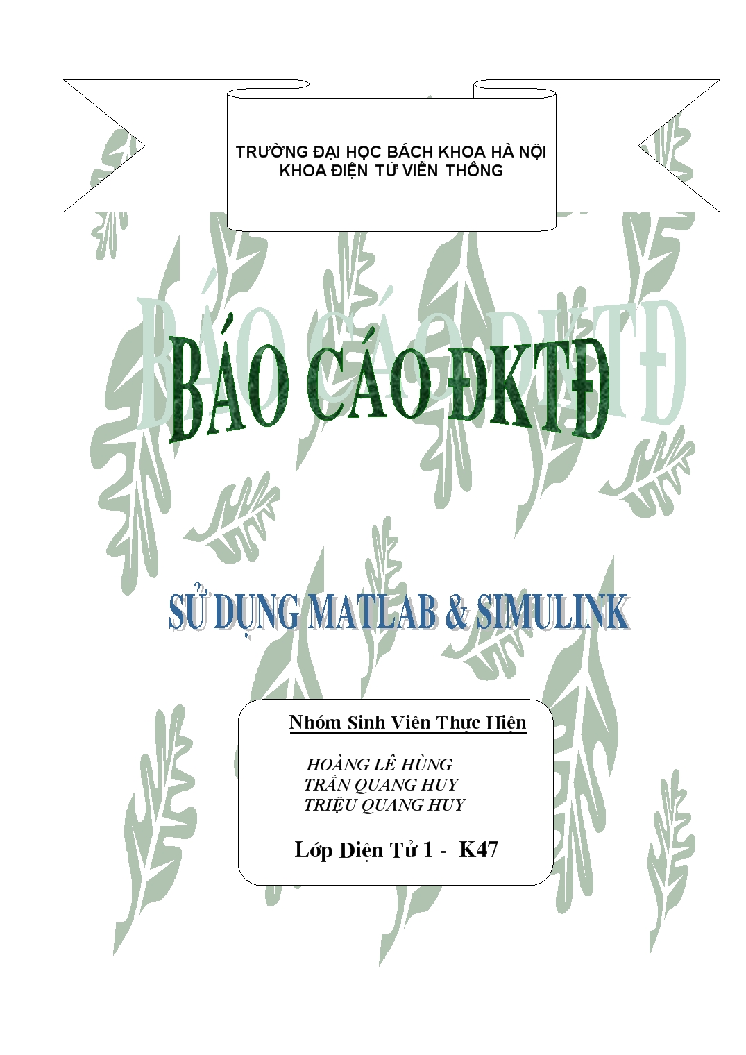 Đề tài Sử dụng Matlab & SimuLink trang 1