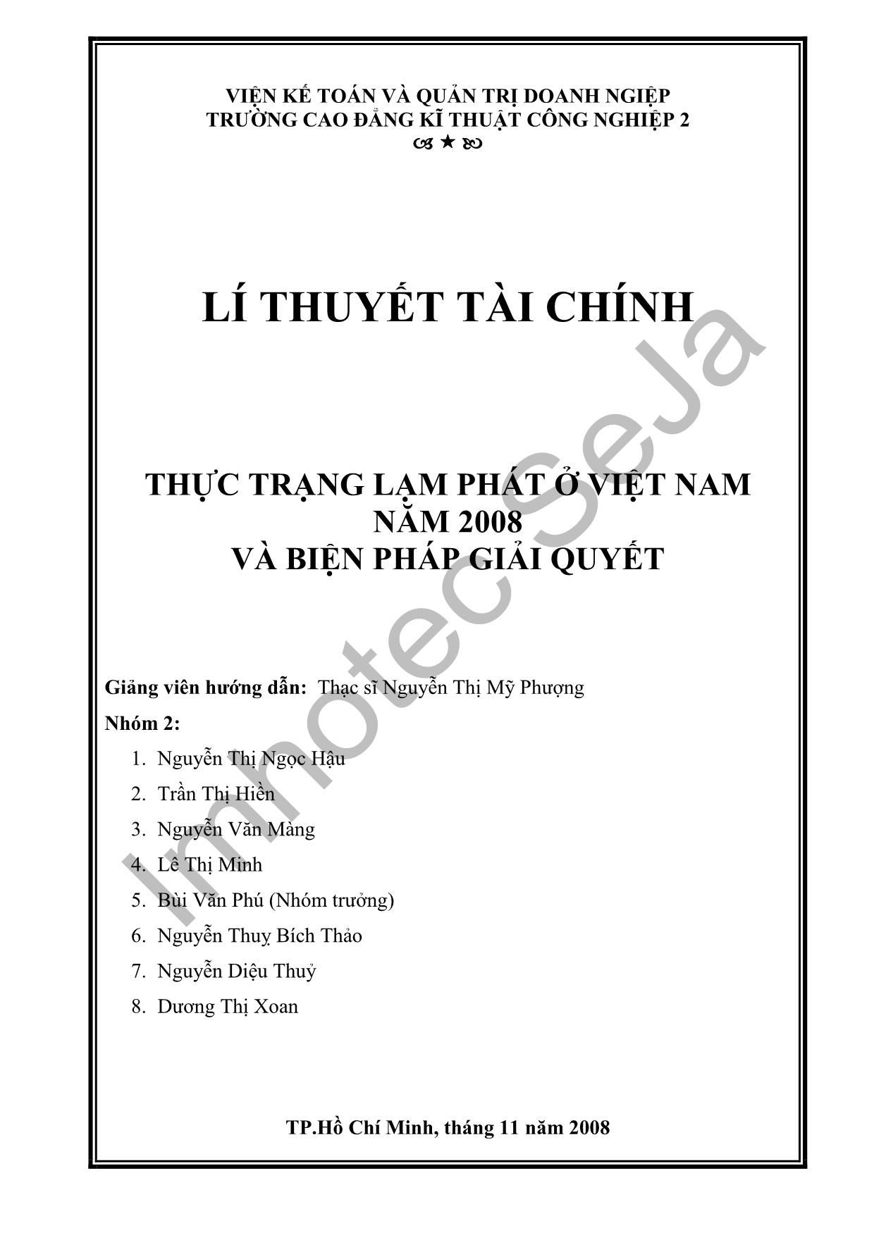 Đề tài Thực trạng lạm phát ở Việt Nam năm 2008 và biện pháp giải quyết trang 1