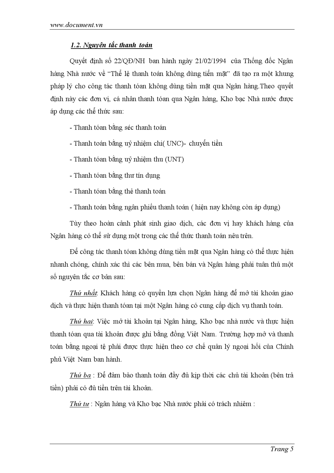 Đề tài Thực trạng và một số kiến nghị góp phần hoàn thiện chế độ thanh toán không dùng tiền mặt tại ngân hàng nông nghiệp và phát triển nông thôn tỉnh Nam Định trang 5