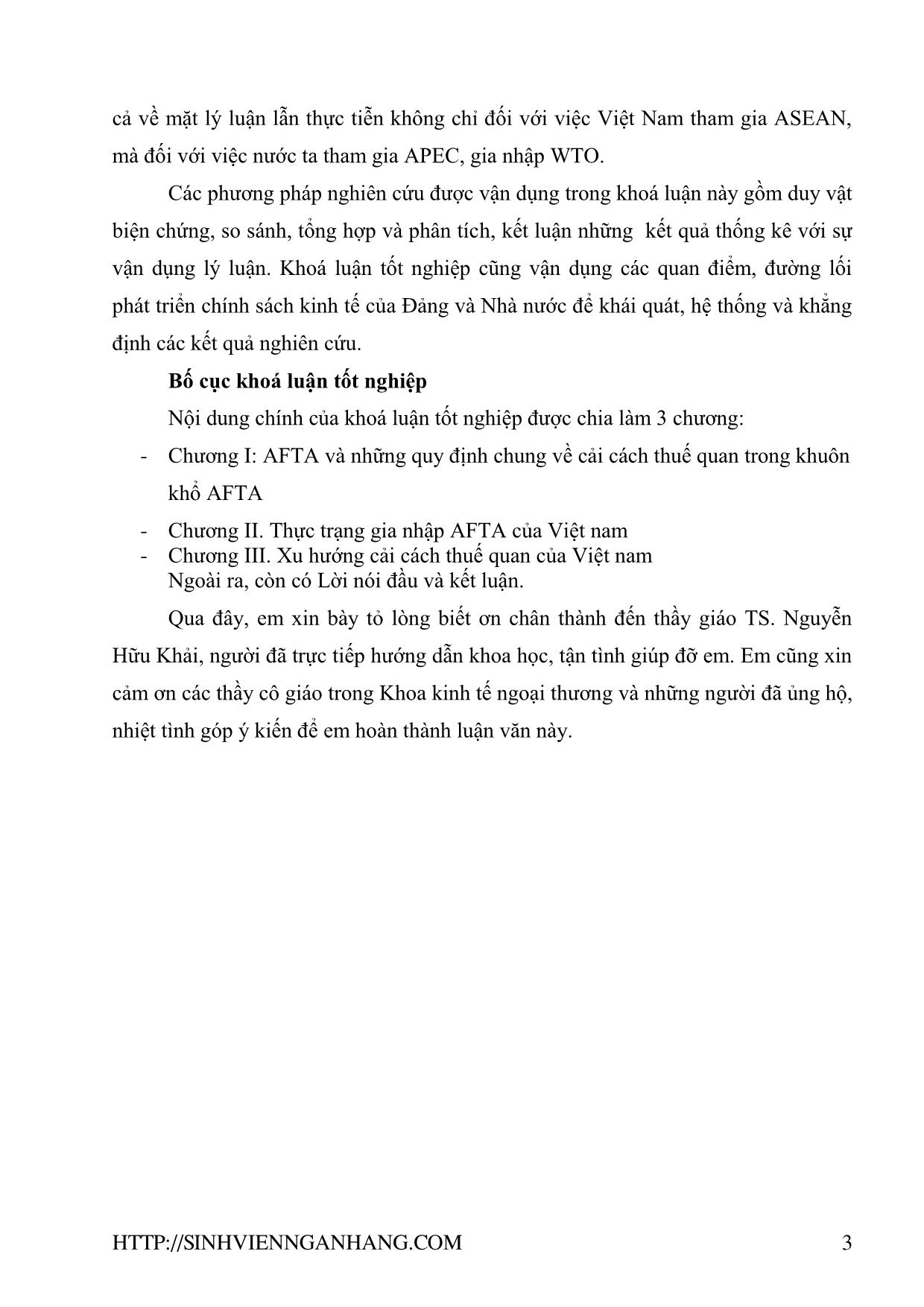 Đề tài Thuế quan (thuế nhập khẩu) Việt Nam trong quá trình hội nhập AFTA trang 3