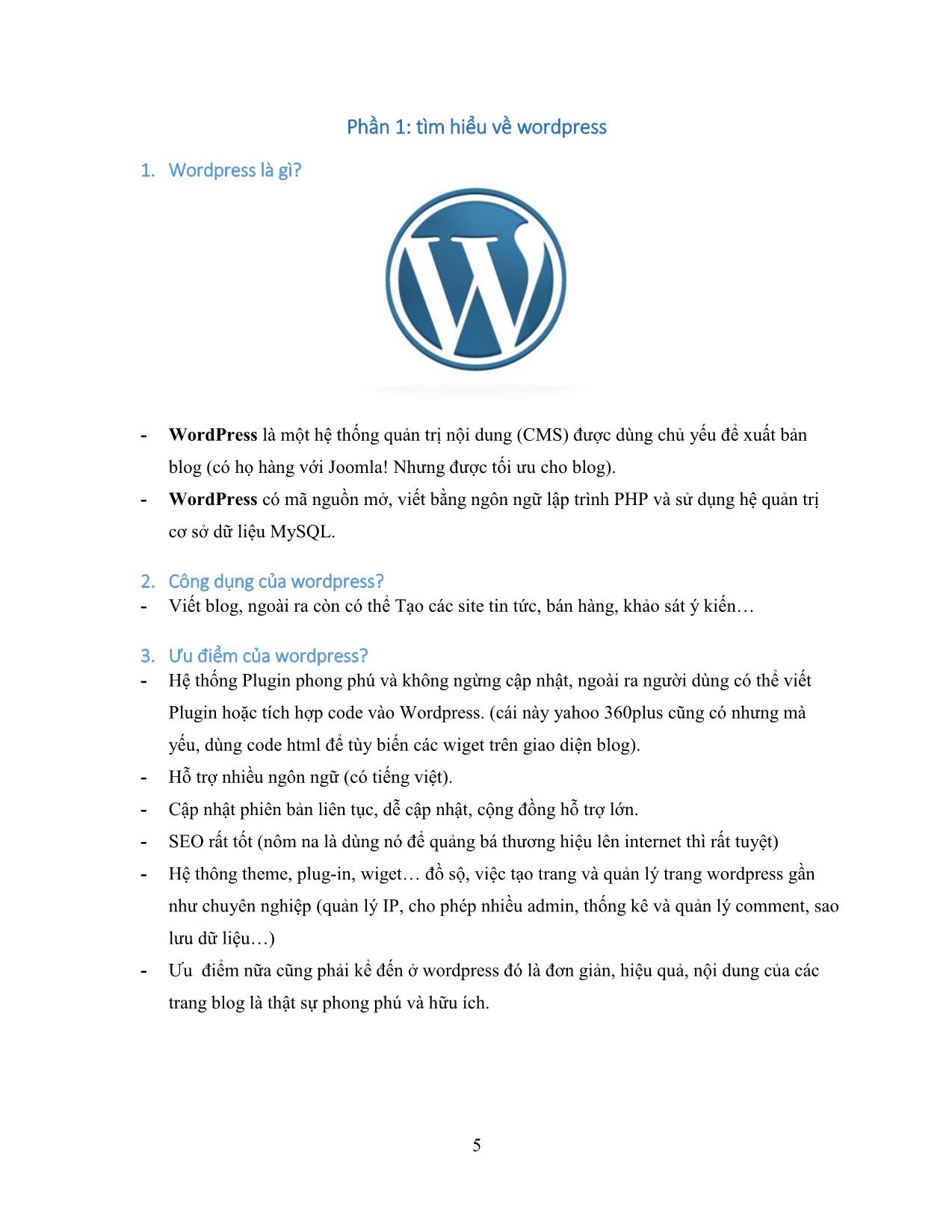 Đề tài Tìm hiểu, cài đặt và thử nghiệm Wordpress, các mở rộng cơ bản của Wordpress trang 5