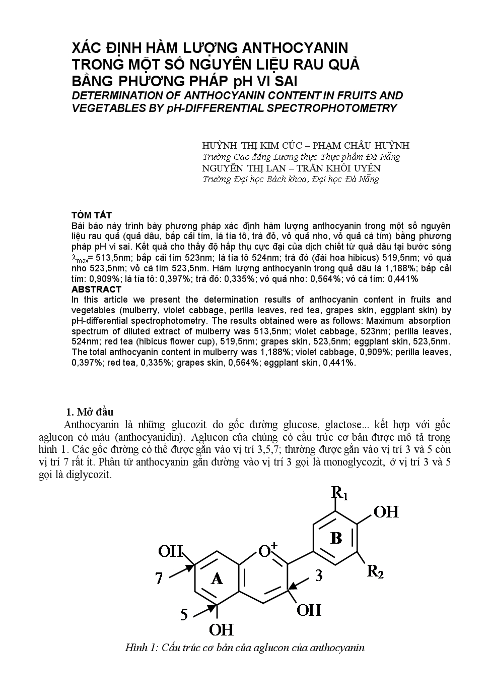 Đề tài Xác định hàm lượng Anthocyanin trong một số nguyên liệu rau quả bằng phương pháp PH vi sai trang 1