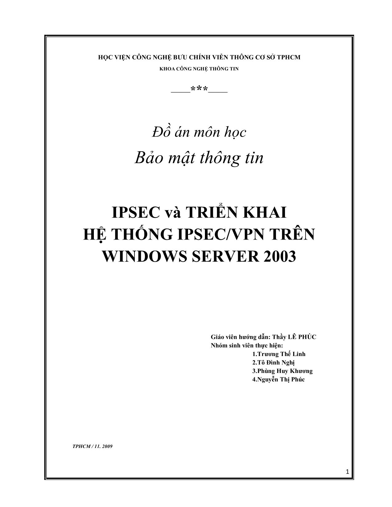 Đồ án IPSEC và triển khai hệ thống IPSEC/VPN trên Windows Server 2003 trang 1