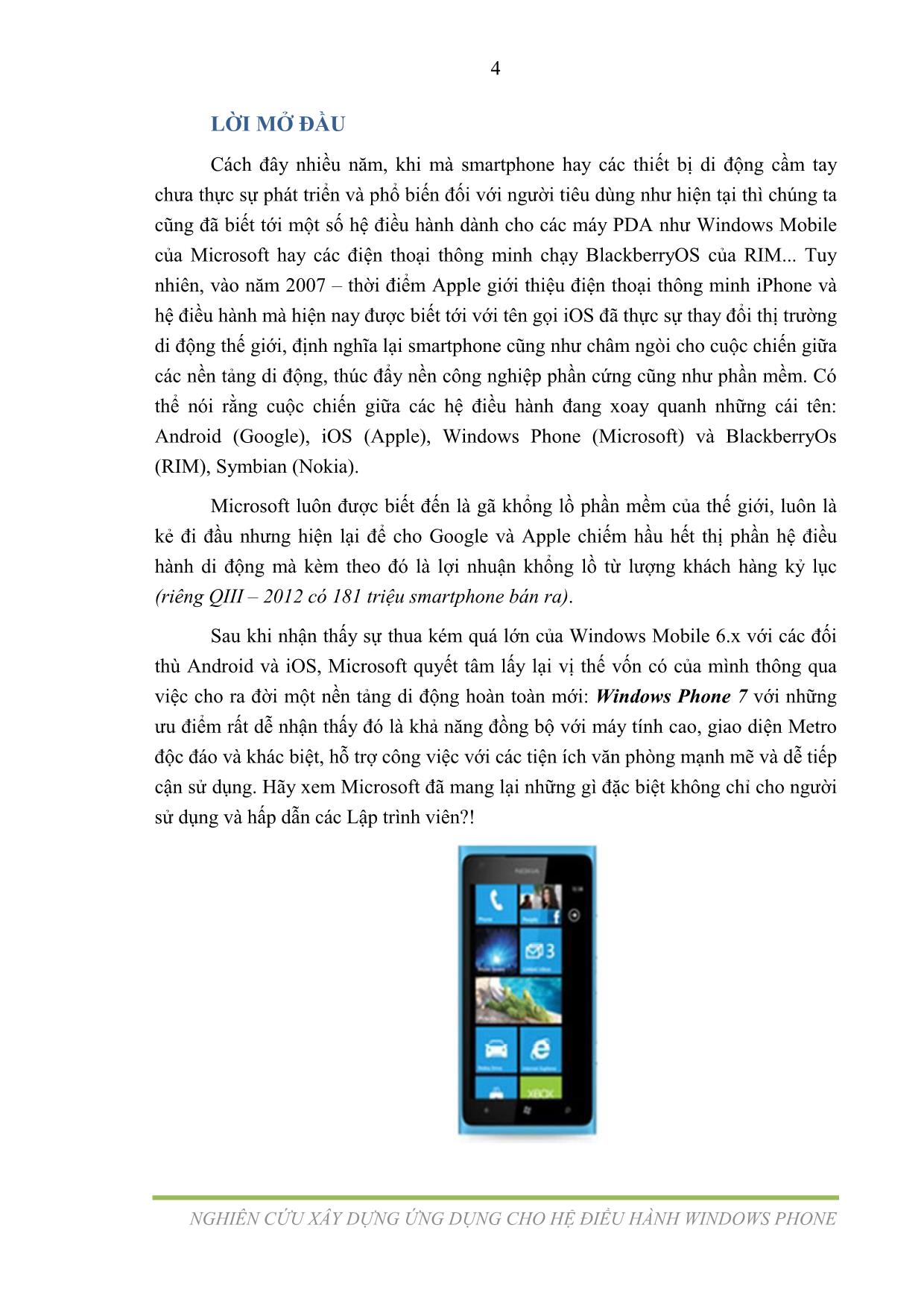 Đồ án Nghiên cứu xây dựng ứng dụng cho hệ điều hành Windows Phone trang 4
