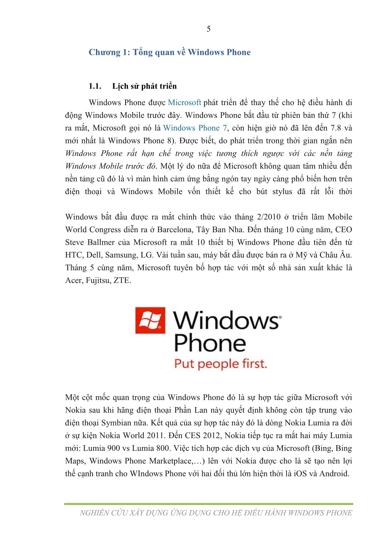 Đồ án Nghiên cứu xây dựng ứng dụng cho hệ điều hành Windows Phone trang 5