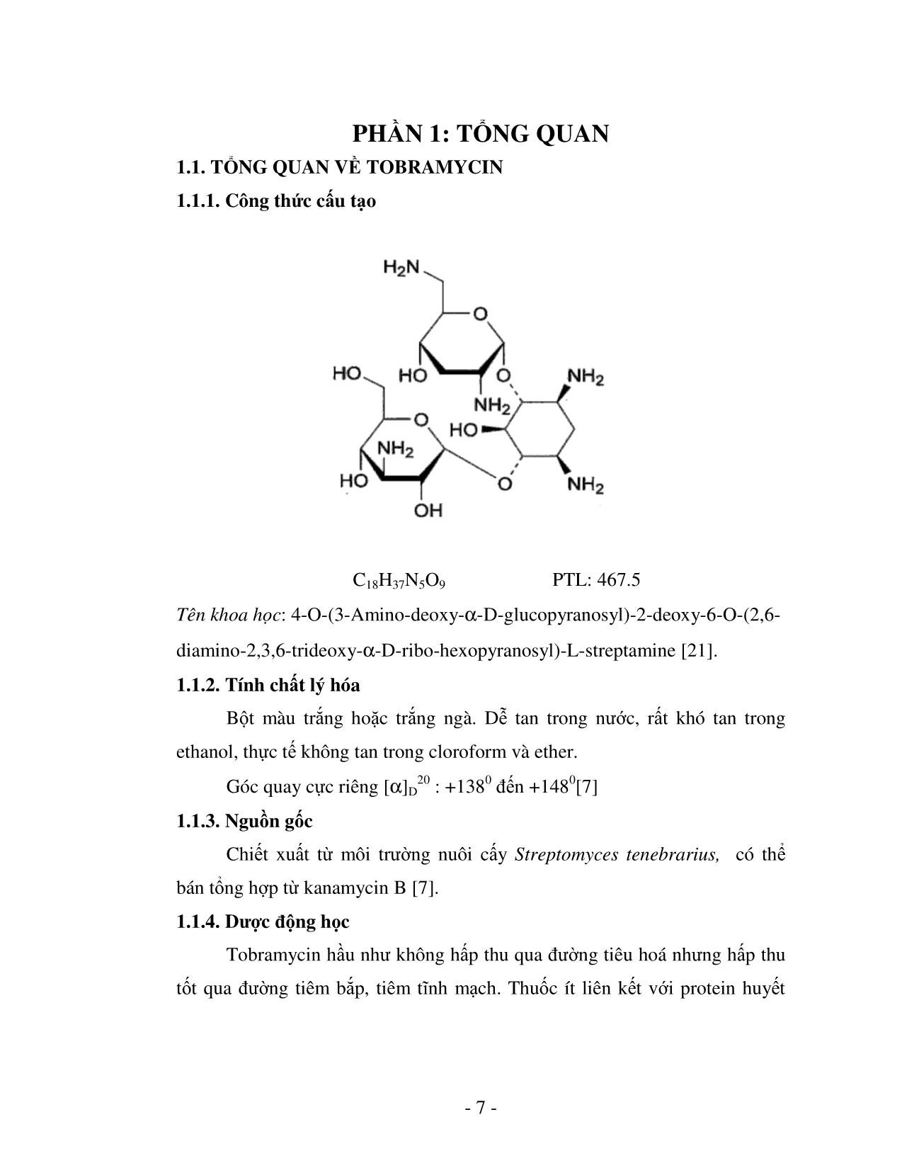 Đồ án Xây dựng quy trình kỹ thuật để định lượng tobramycin bằng phương pháp HPLC trang 5