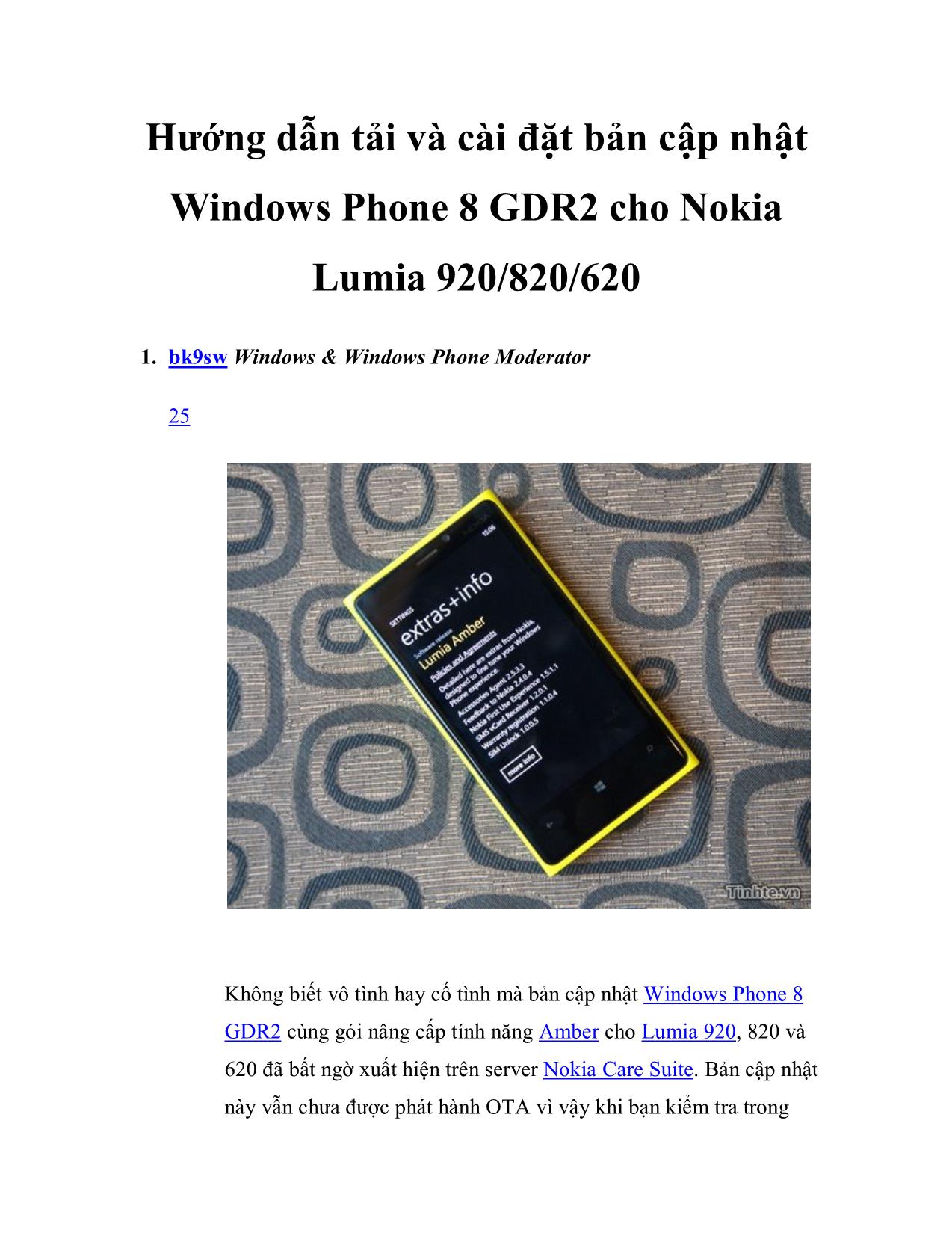 Hướng dẫn tải và cài đặt bản cập nhật Windows Phone 8 GDR2 cho Nokia Lumia 920/820/620 trang 1