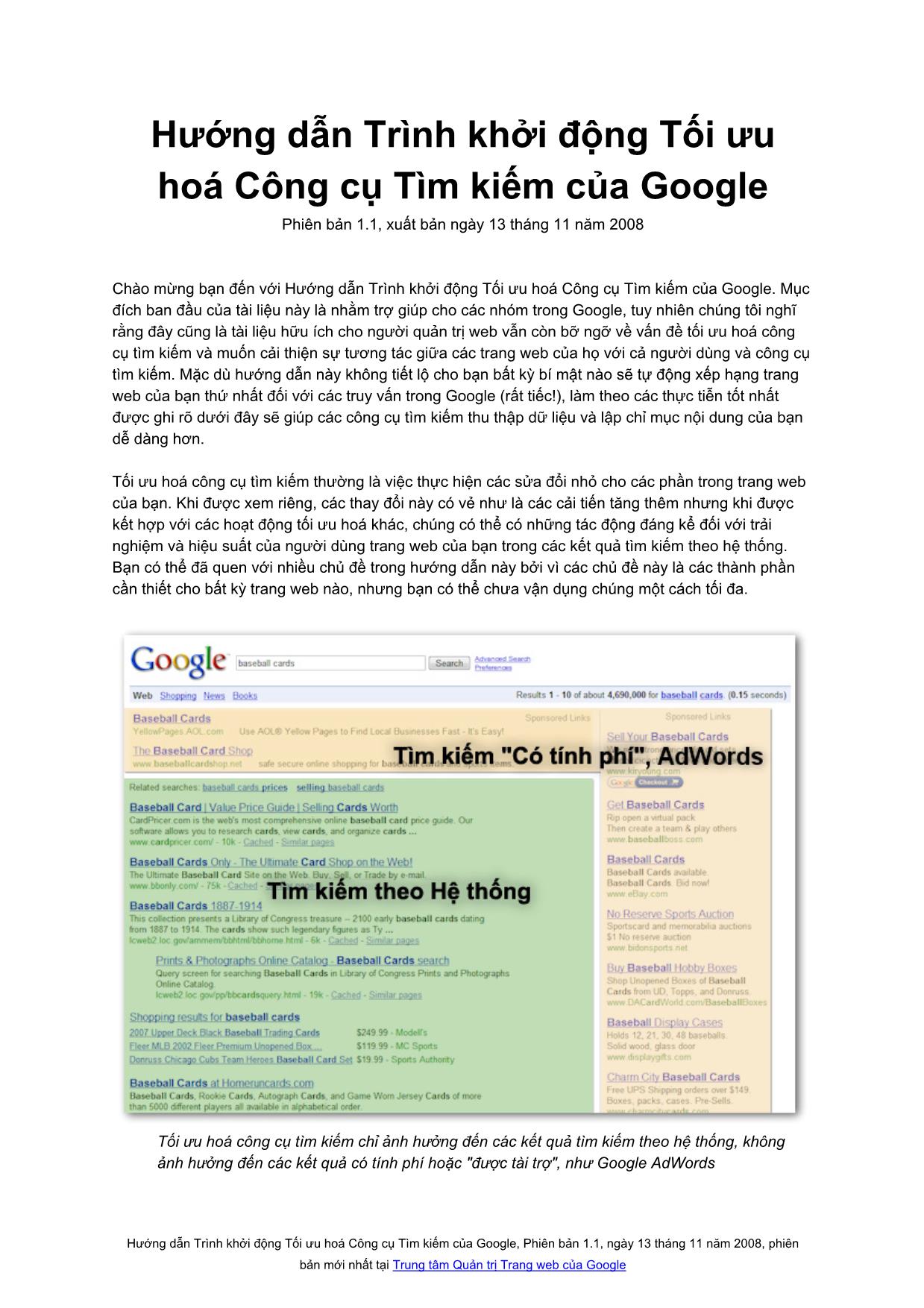 Hướng dẫn trình khởi động tối ưu hoá công cụ tìm kiếm của google trang 1