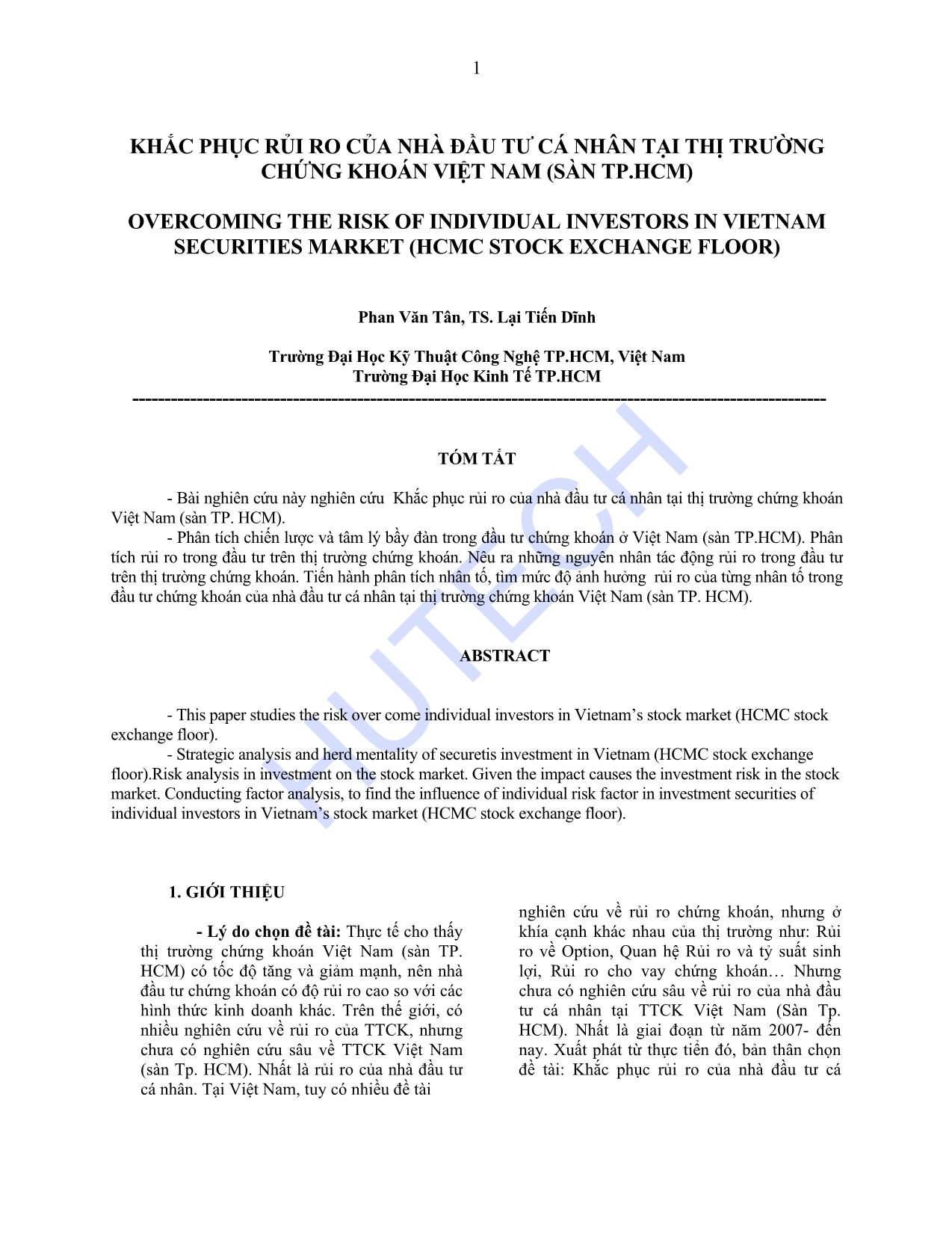 Khắc phục rủi ro của nhà đầu tư cá nhân tại thị trường chứng khoán Việt Nam (Sàn TP.HCM) trang 1