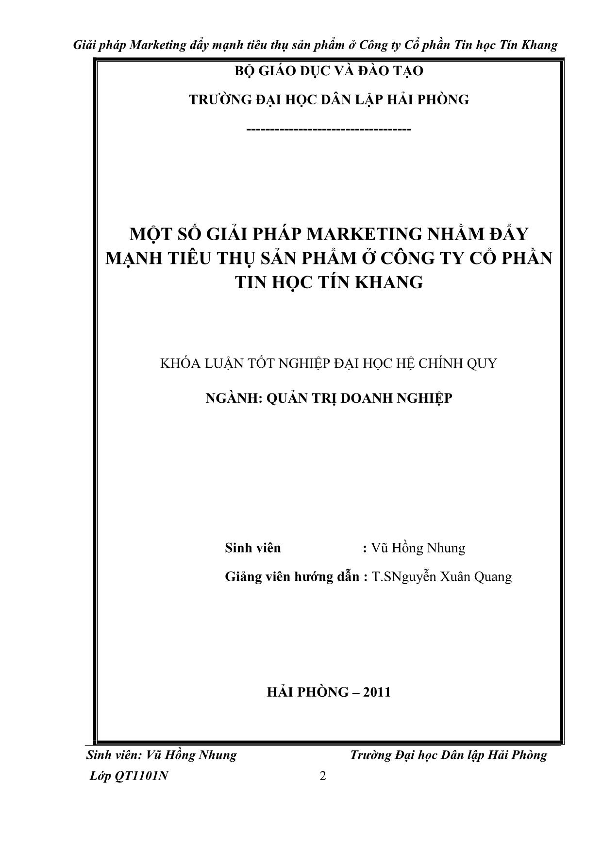 Khóa luận Giải pháp marketing đẩy mạnh tiêu thụ sản phẩm ở công ty cổ phần tin học Tín Khang trang 2