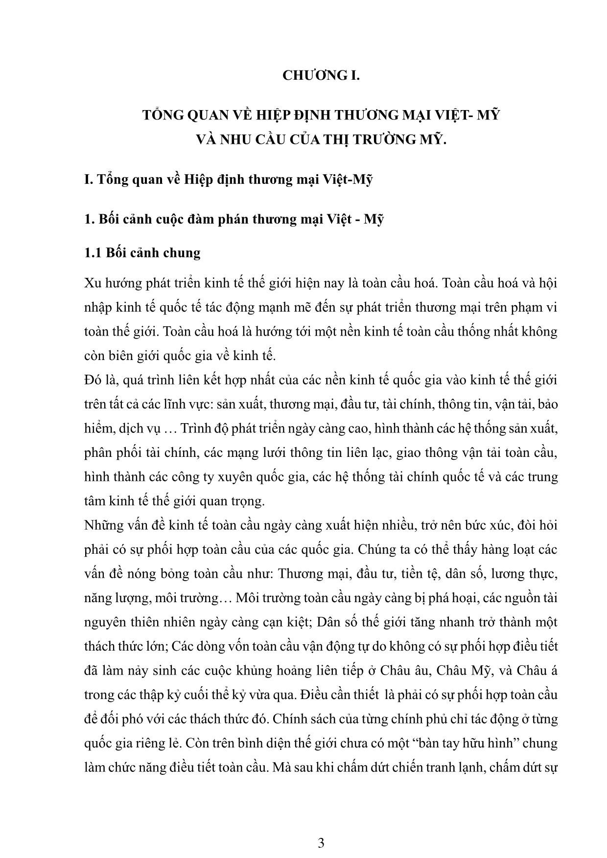 Khóa luận Hiệp định thương mại Việt - Mỹ với vấn đề xuất khẩu hàng hóa của Việt Nam sang Mỹ trang 3