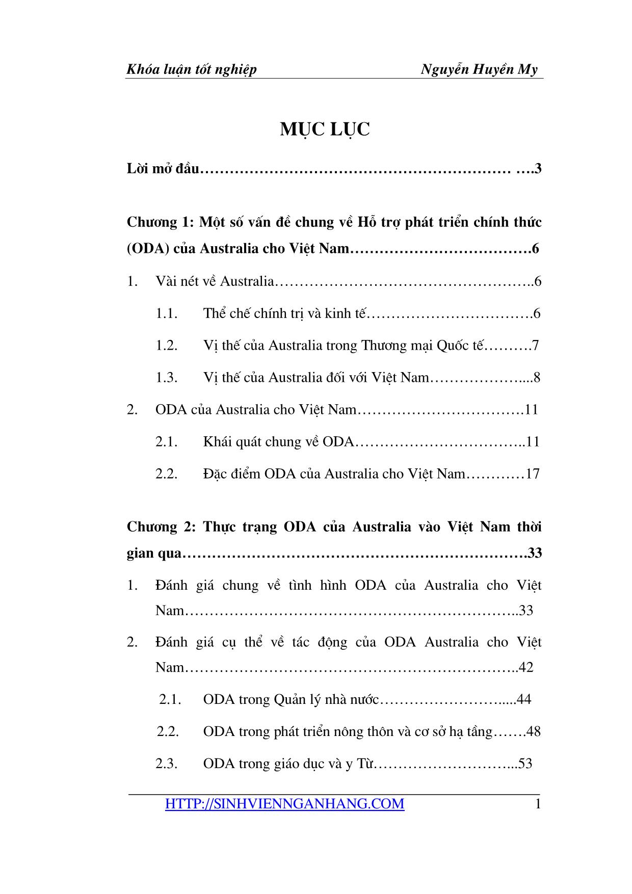 Khóa luận Hỗ trợ phát triển chính thức ODA của Australia cho Việt Nam: Thực trạng và giải pháp trang 1