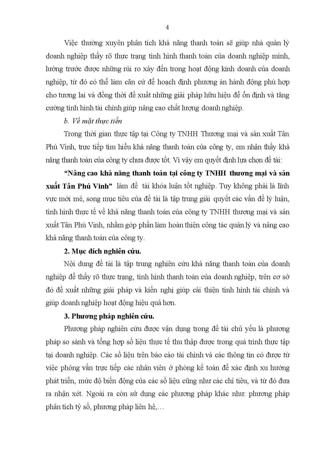 Khóa luận Nâng cao khả năng thanh toán tại công ty TNHH thương mại và sản xuất Tân Phú Vinh trang 4