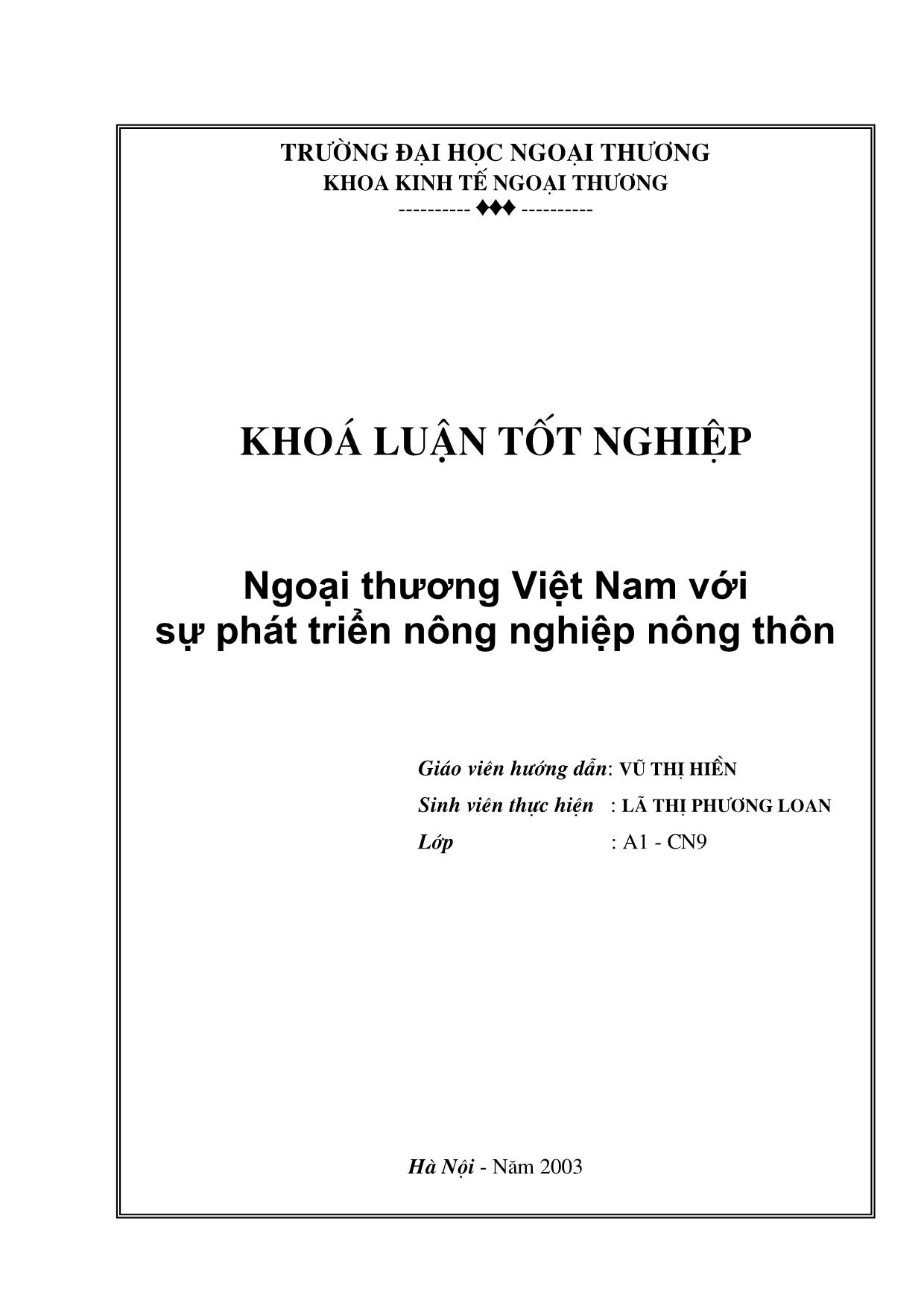 Khóa luận Ngoại thương Việt Nam với sự phát triển nông nghiệp nông thôn trang 1