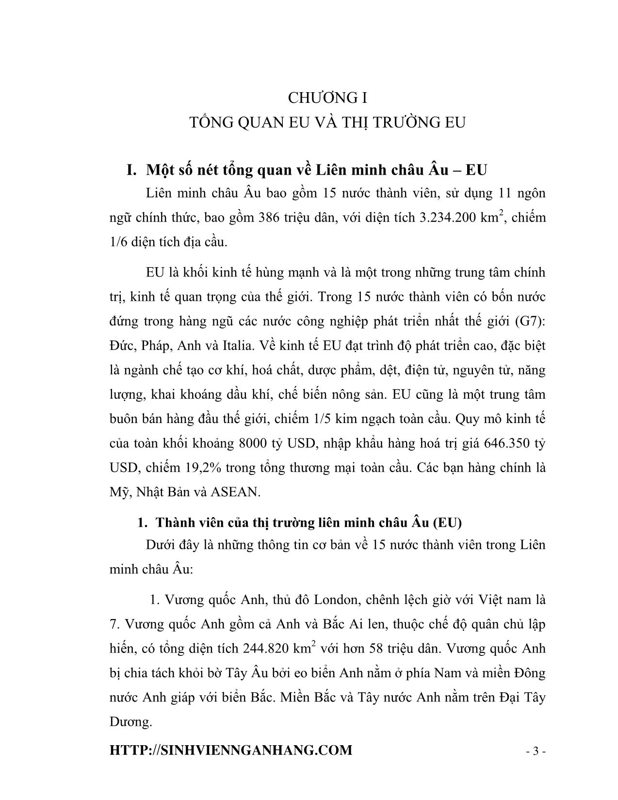 Khóa luận Thị trường EU và khả năng xuất khẩu hàng nông sản của Việt Nam sang thị trường này trang 5