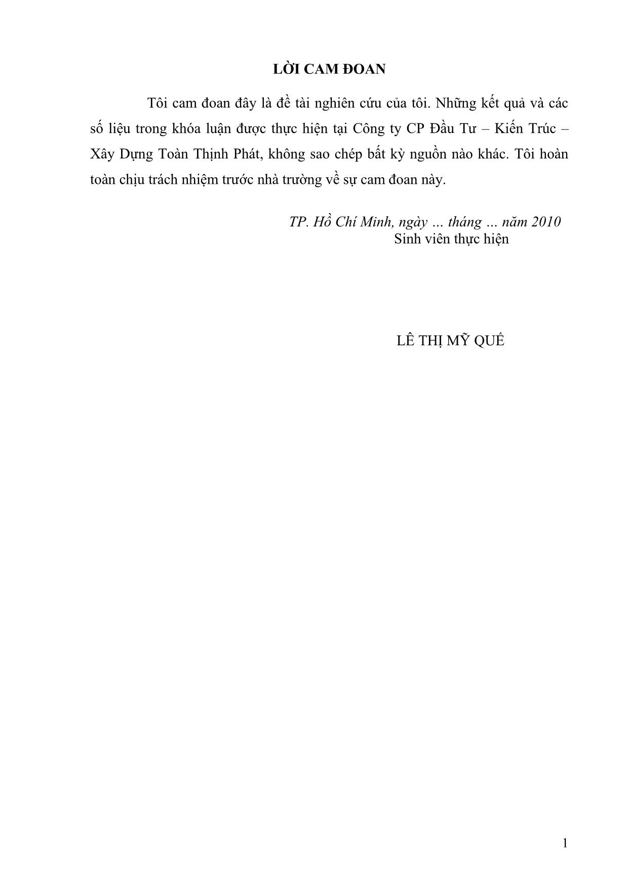 Khóa luận Thực trạng tình hình tài chính tại công ty cổ phần đầu tư kiến trúc - Xây dựng Toàn Thịnh Phát trang 2