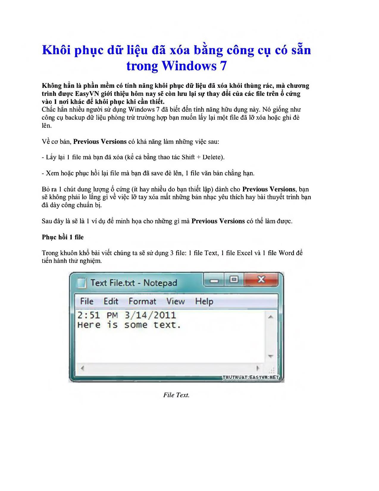 Khôi phục dữ liệu đã xóa băng công cụ có săn trong Windows 7 trang 1