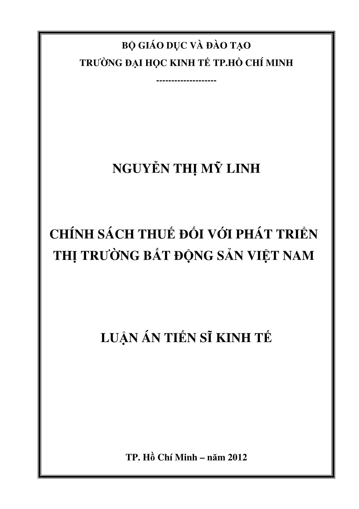 Luận án Chính sách thuế đối với phát triển thị trường bất động sản Việt Nam trang 1