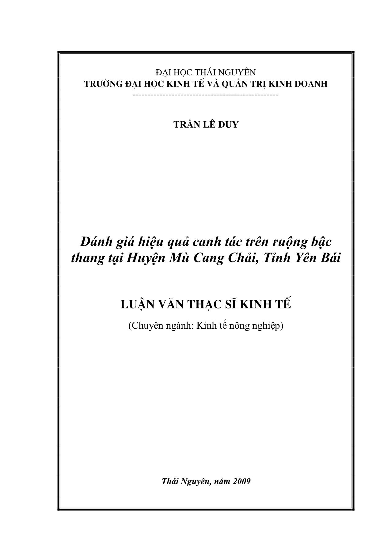 Luận văn Đánh giá hiệu quả canh tác trên ruộng bậc thang tại huyện Mù Cang Chải, tỉnh Yên Bái trang 1