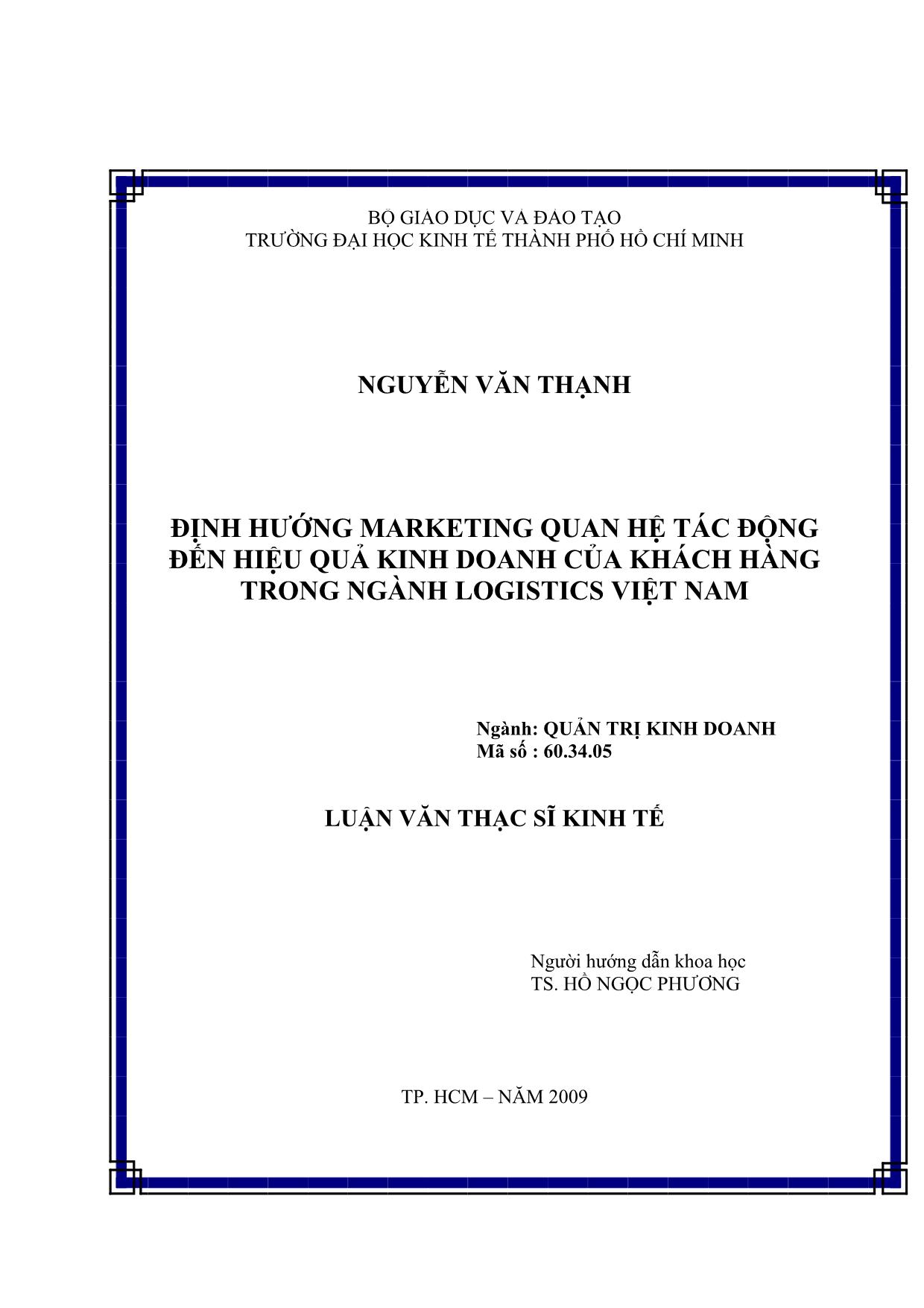 Luận văn Định hướng Marketing quan hệ tác động đến hiệu quả kinh doanh của khách hàng trong ngành Logistics Việt Nam trang 1