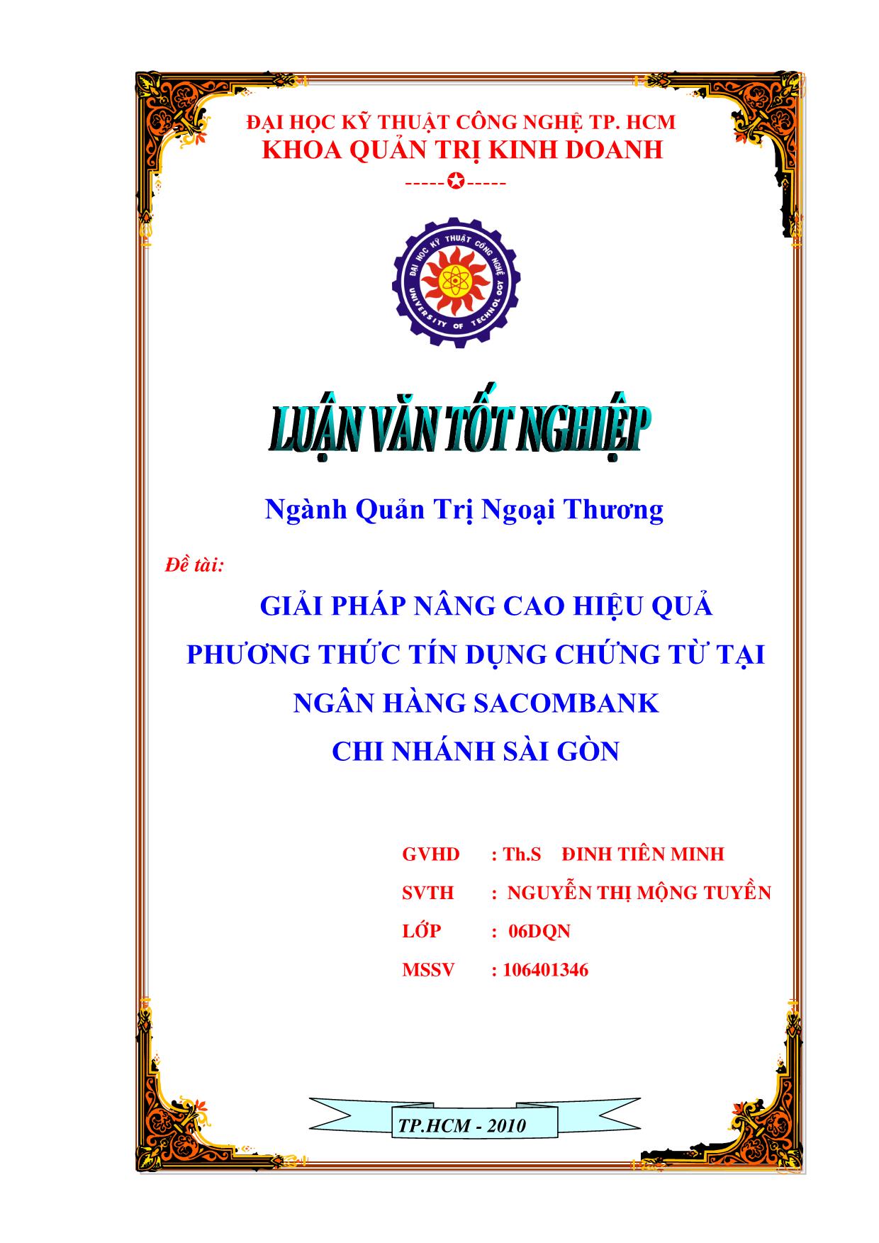 Luận văn Giải pháp nâng cao hiệu quả phương thức tín dụng chứng từ tại ngân hàng SacomBank chi nhánh Sài Gòn trang 1