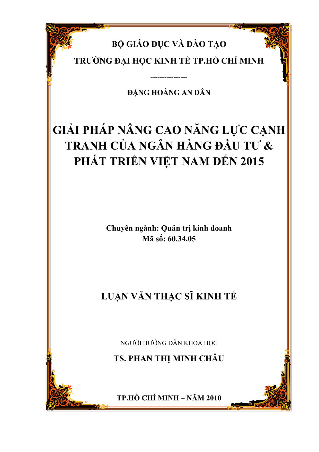 Luận văn Giải pháp nâng cao năng lực cạnh tranh của ngân hàng đầu tư và phát triển Việt Nam đến 2015 trang 1