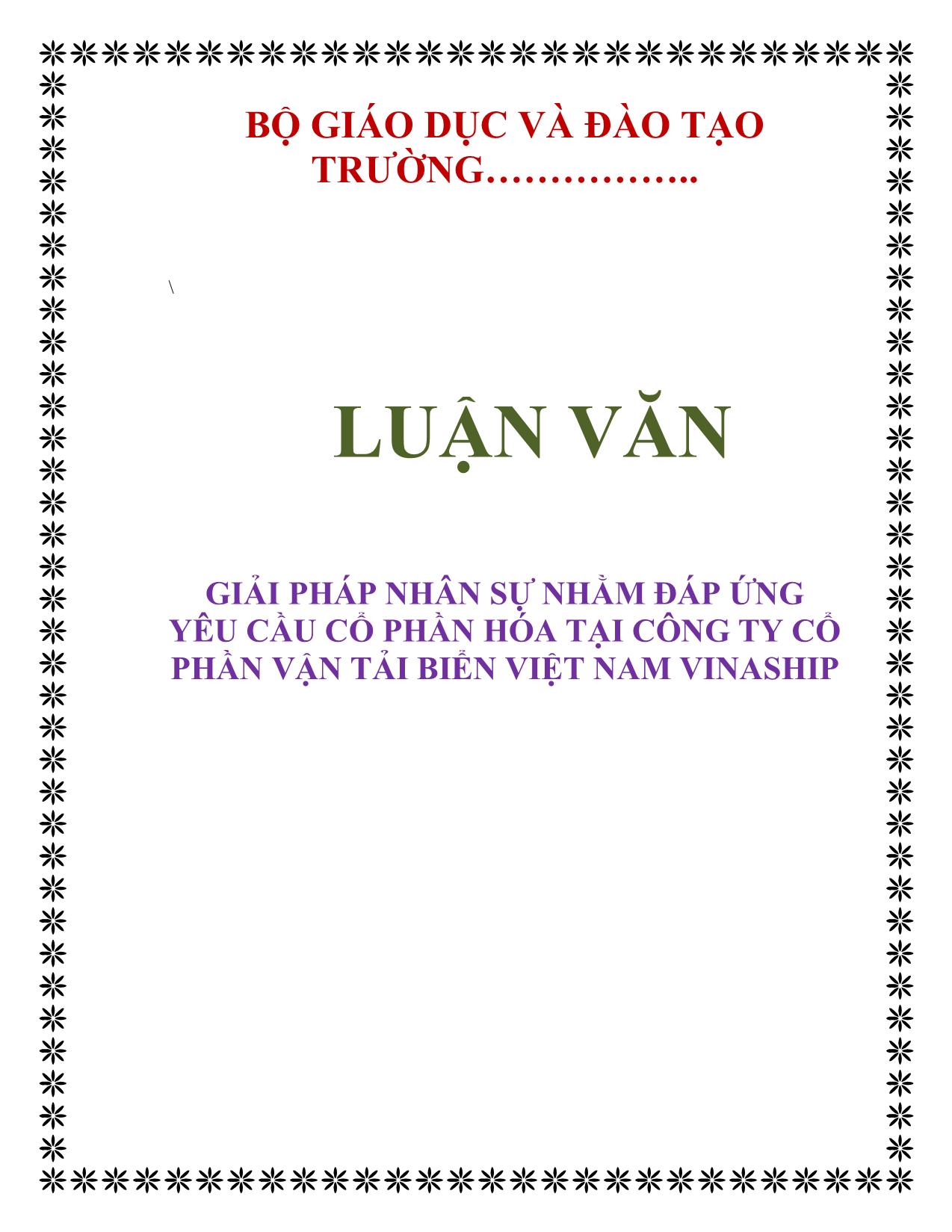 Luận văn Giải pháp nhân sự nhằm đáp ứng yêu cầu cổ phần hóa tại công ty cổ phần vận tải biển Việt Nam VinaShip trang 1