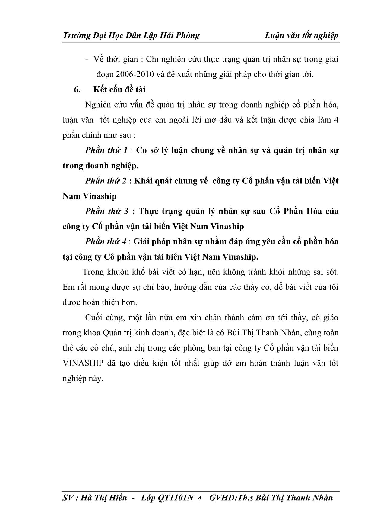 Luận văn Giải pháp nhân sự nhằm đáp ứng yêu cầu cổ phần hóa tại công ty cổ phần vận tải biển Việt Nam VinaShip trang 5