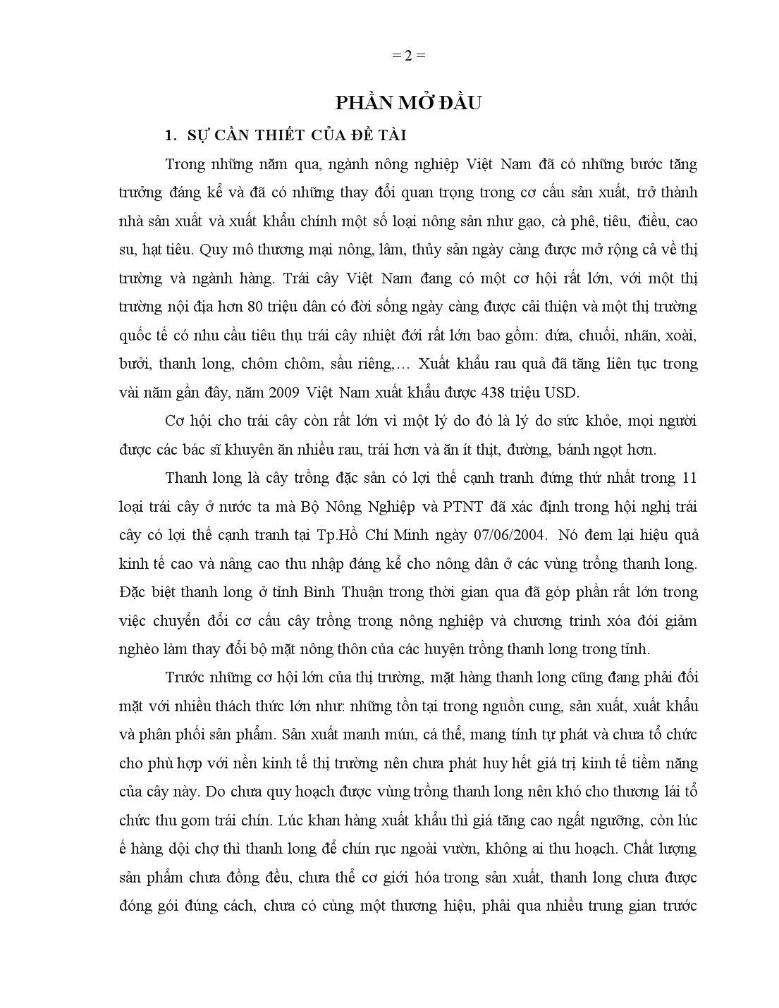 Luận văn Hoàn thiện chuỗi cung ứng mặt hàng thanh long Bình Thuận trang 2