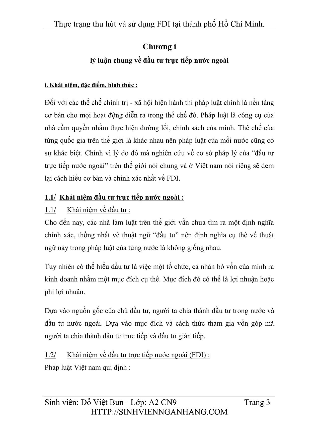 Luận văn Khóa luận Thực trạng thu hút và sử dụng FDI tại thành phố Hồ Chí Minh trang 3