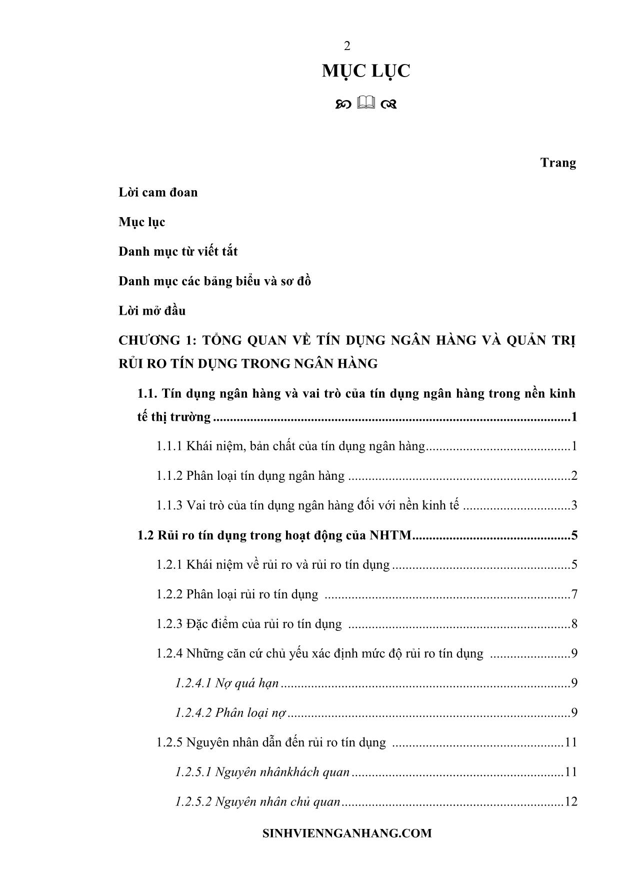 Luận văn Nâng cao hiệu quả quản trị rủi ro tín dụng tại ngân hàng TMCP Nam Việt (NaviBank) trang 2