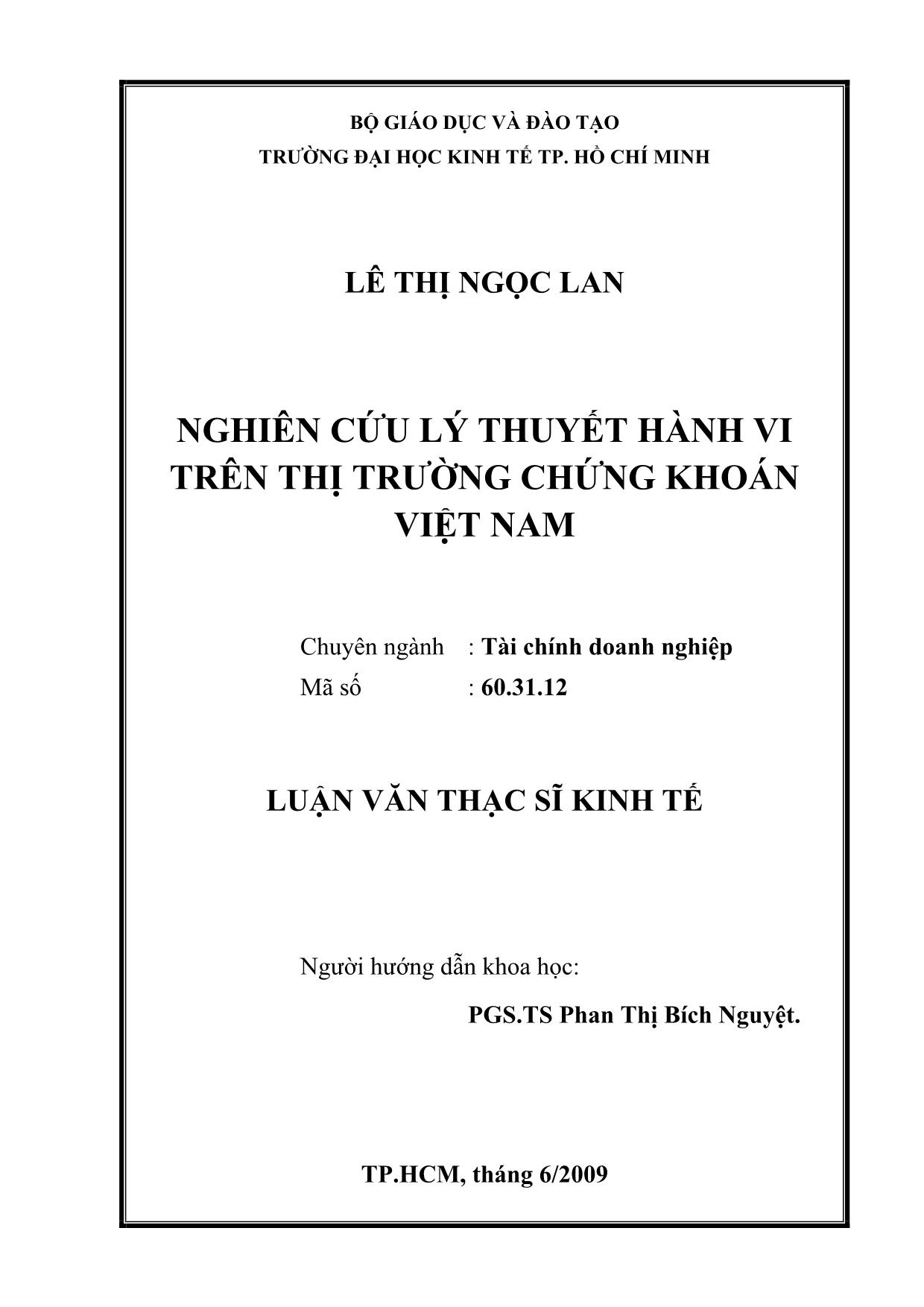 Luận văn Nghiên cứu lý thuyết hành vi trên thị trường chứng khoán Việt Nam trang 1